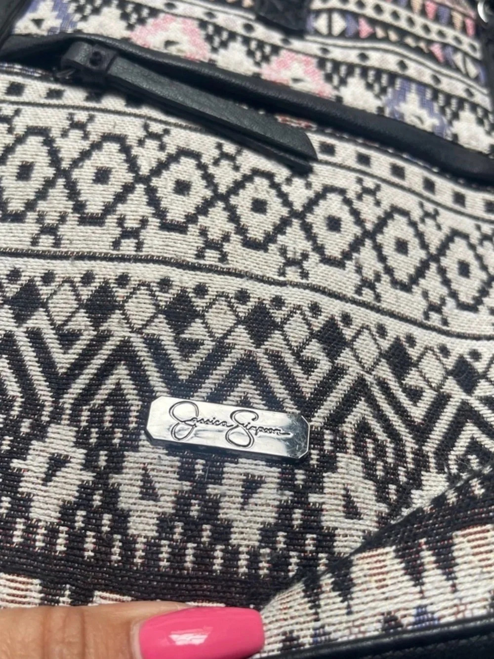 Jessica Simpson Tribal Tapestry Tote Bag Boho Aztec Crossbody Convertible Purse